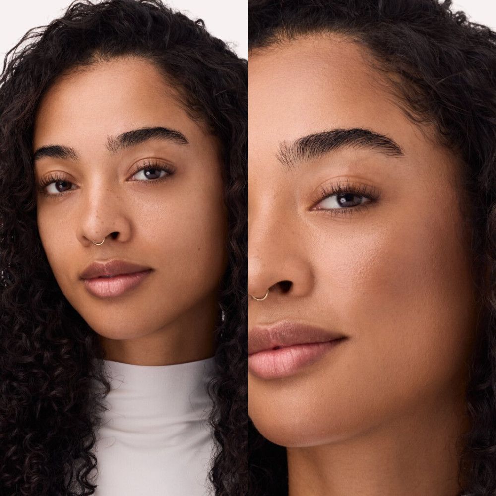 Vorher-Nachher-Vergleich einer Frau, die den Catrice Konturierstift Sculpt & Charm Contour verwendet.