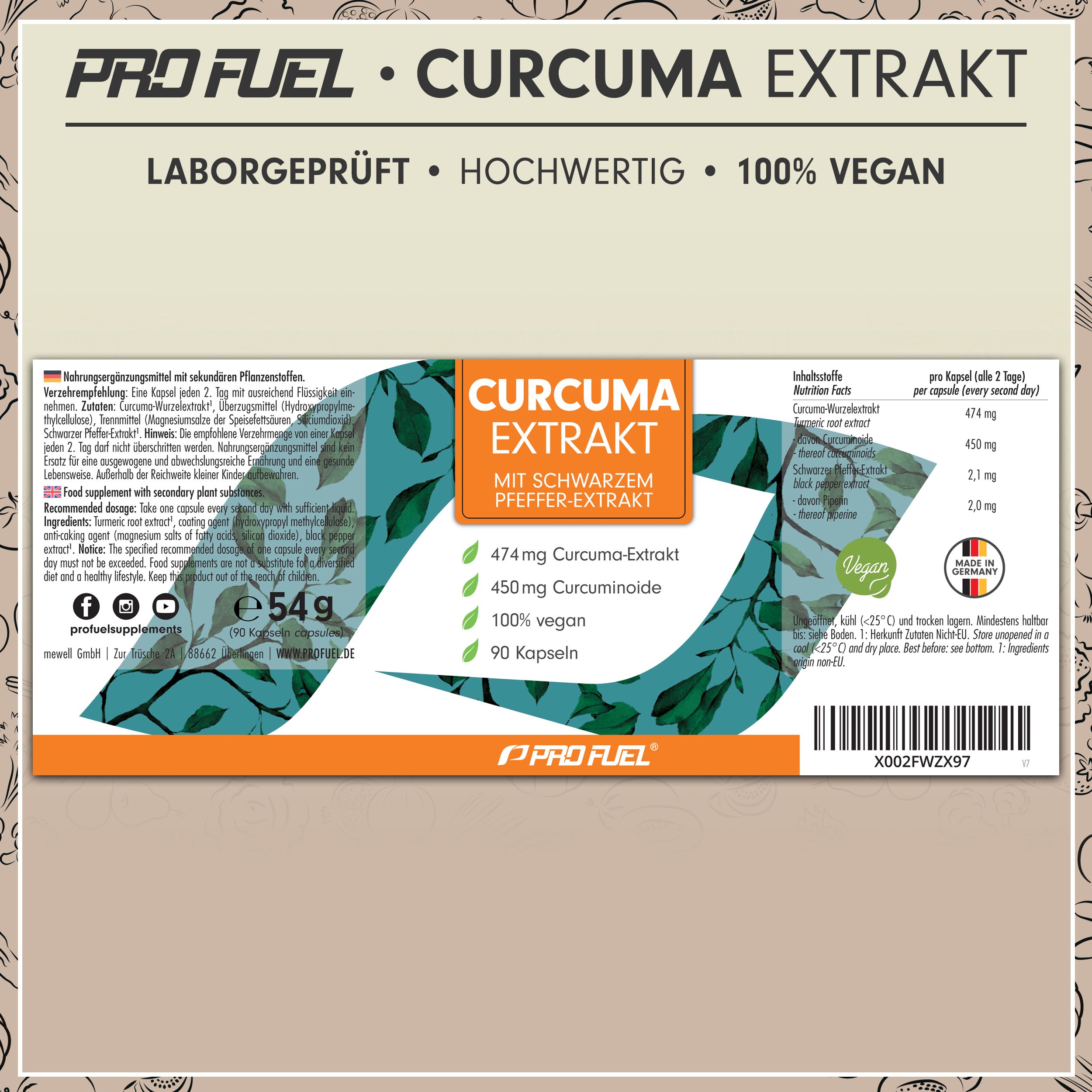 Drei Flaschen Curcuma Extrakt Kapseln, 90 Kapseln pro Flasche, 100% vegan.