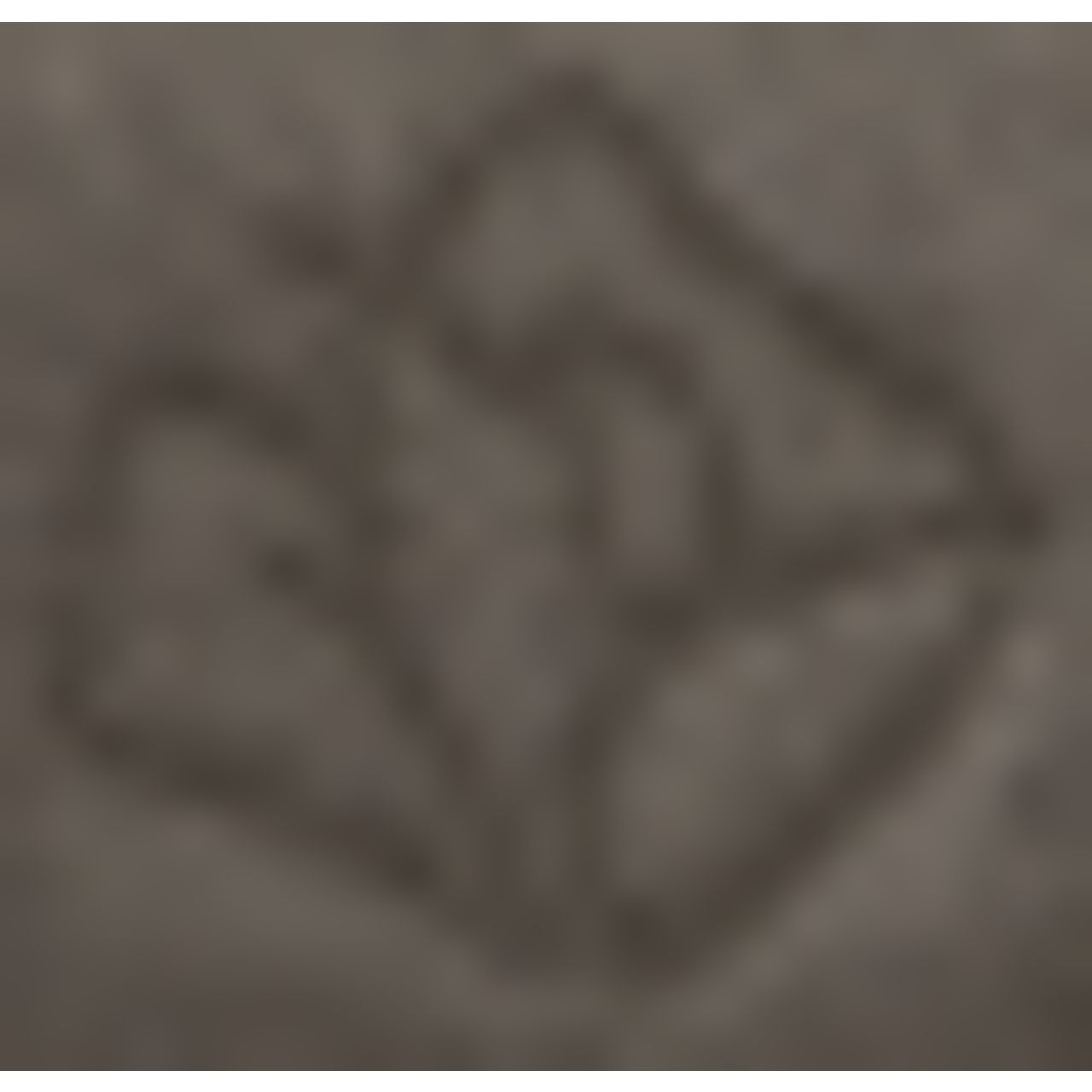 Nahaufnahme des Lancôme-Logos, geprägt in einem grauen Lidschatten. Unschärfe.