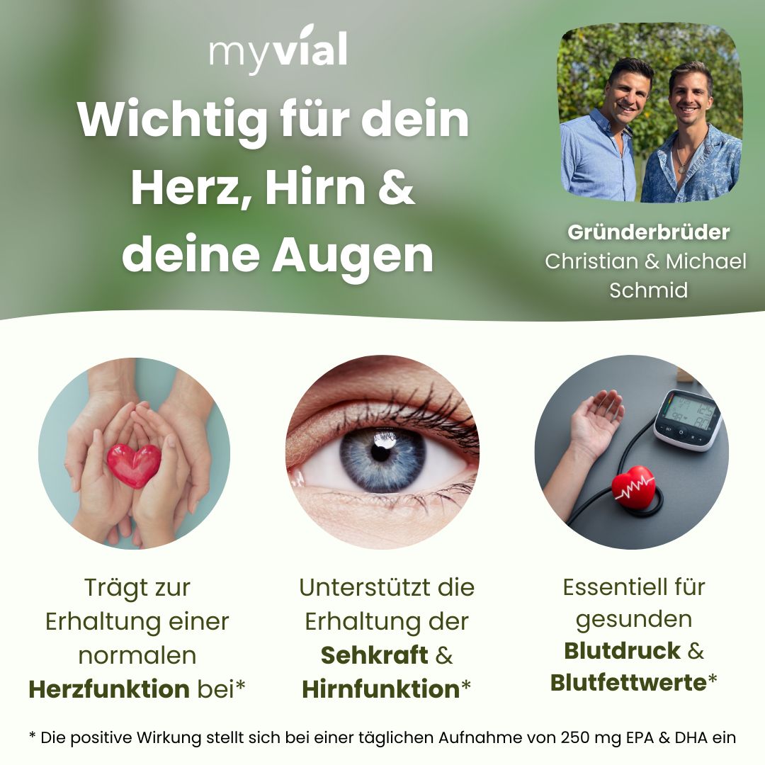 myvial® Omega 3 Kapseln - vegan aus Algenöl EPA & DHA - 600 mg hochdosiert