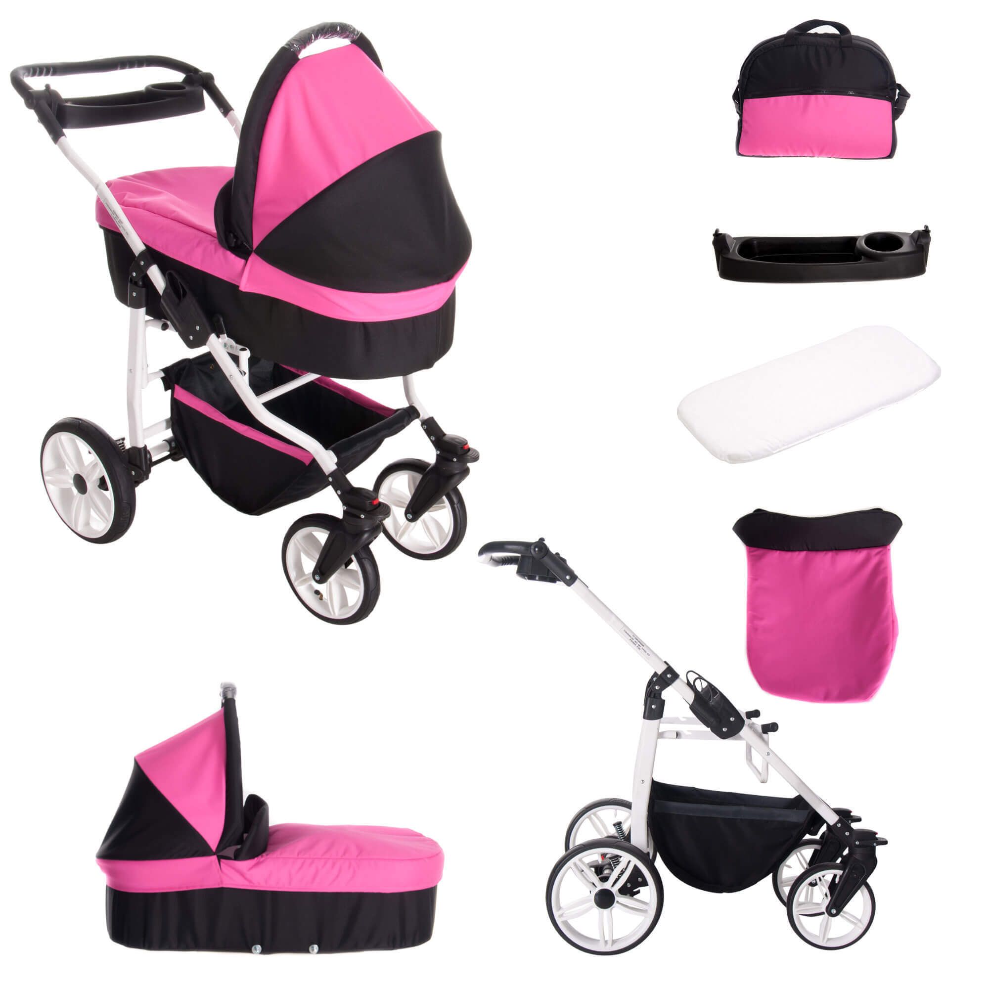 Bebebi Zürich 4 in 1 Kinderwagen Komplettset ISOFIX Basis Hartgummireifen, Bernina