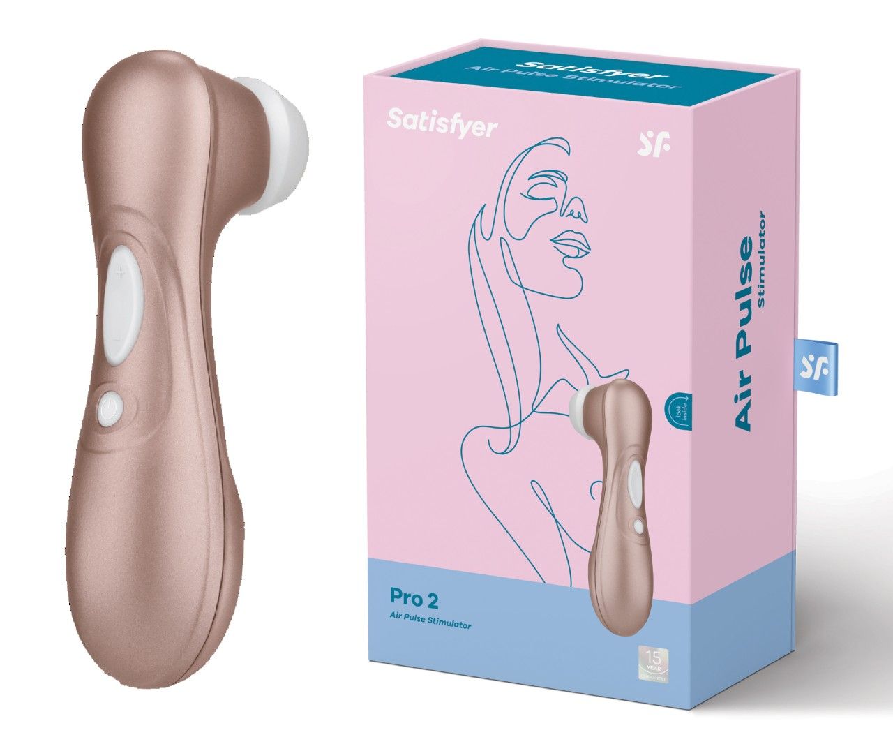 Vibrator und Verpackung. Verpackung rosa mit Produktabbildung und Schriftzug: Satisfyer Pro 2.