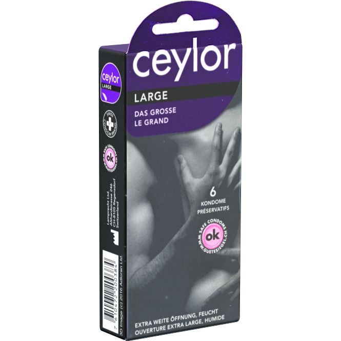 Ceylor *Large* extraweite Kondome mit Gleitcreme, verpackt im hygienischen Dösli