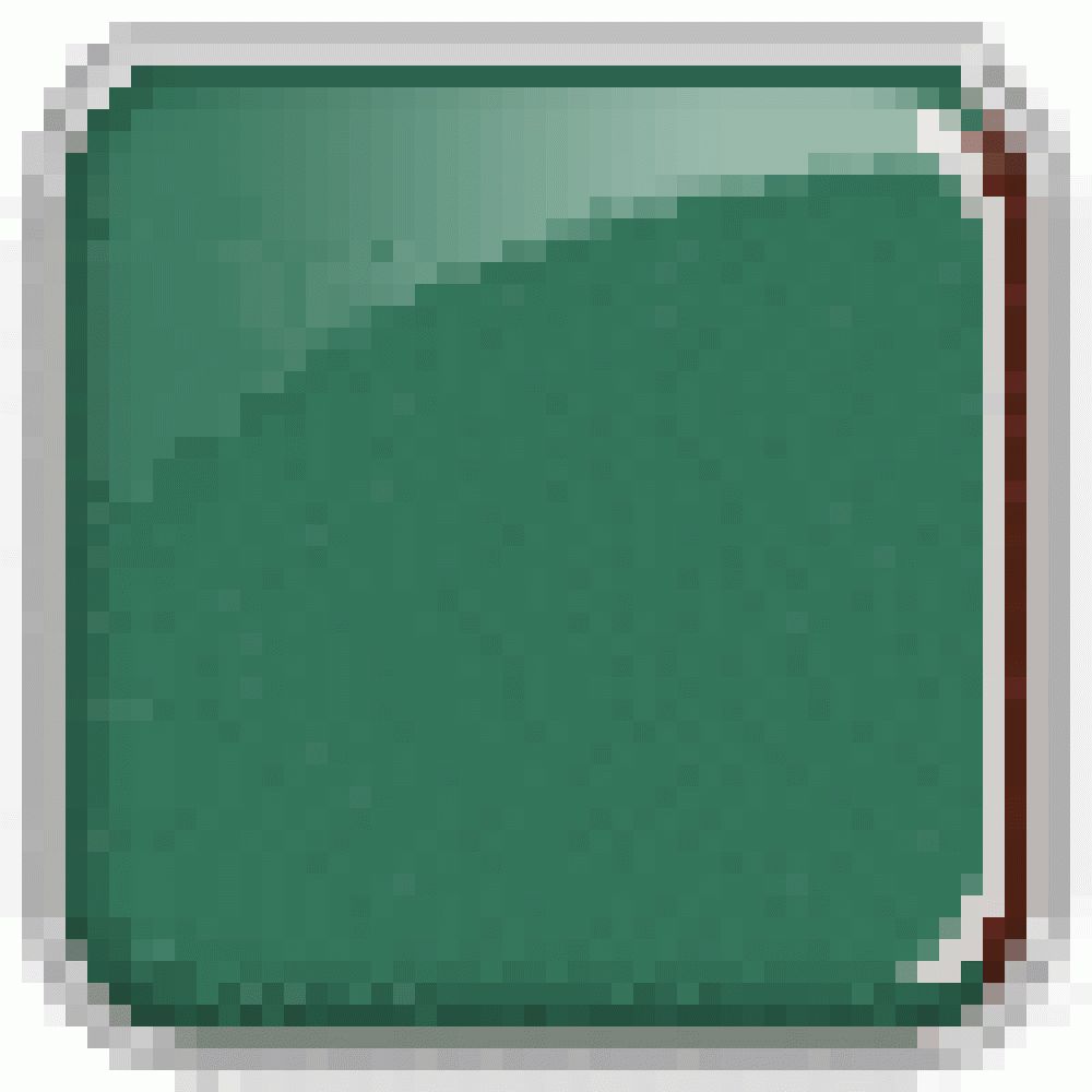 Quadratische, grüne Farbprobe mit glänzender Oberfläche und silbernem Rahmen.