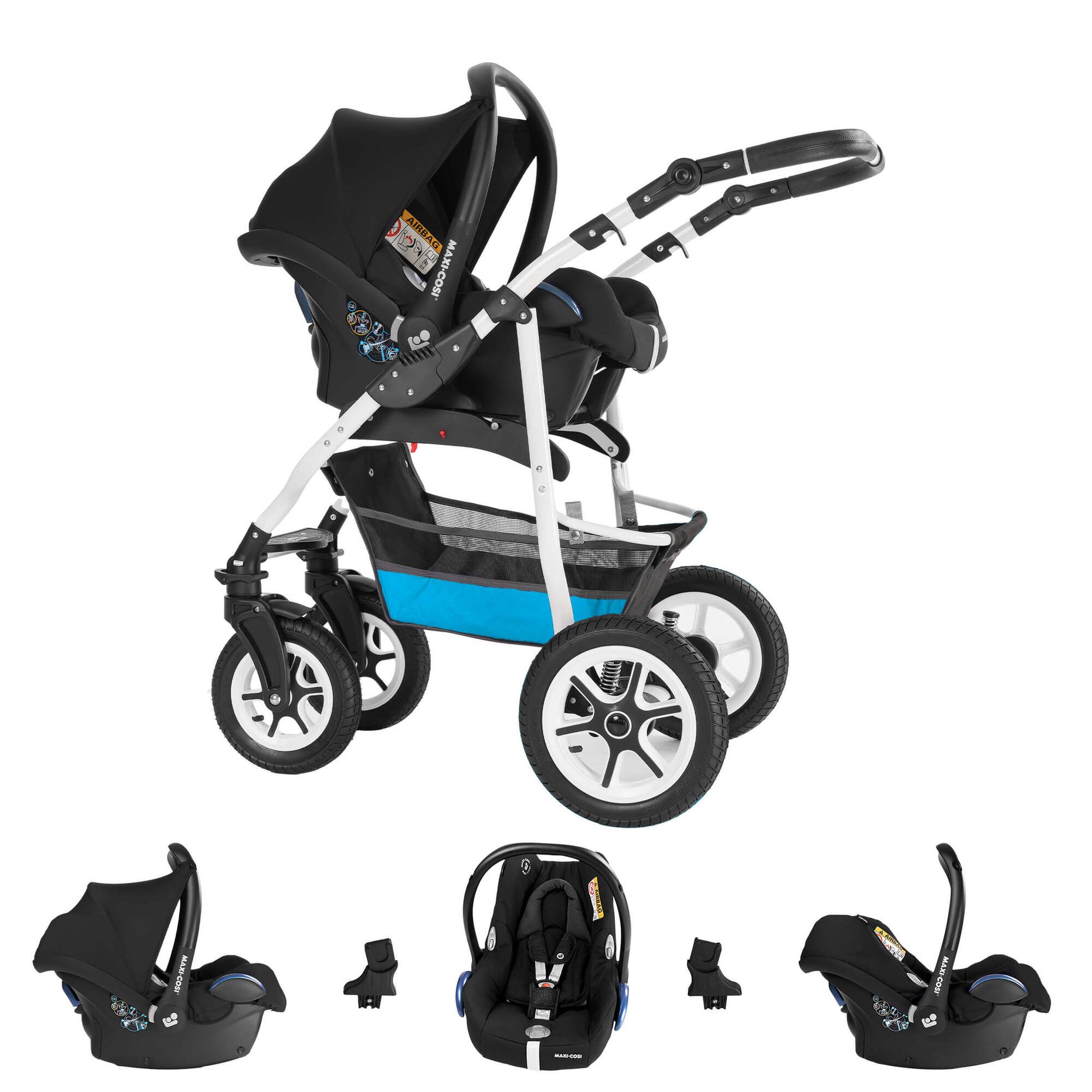 Bebebi Bellami 3 in 1 Kinderwagen Set mit Original Maxi Cosi, Hartgummi Bellaqua