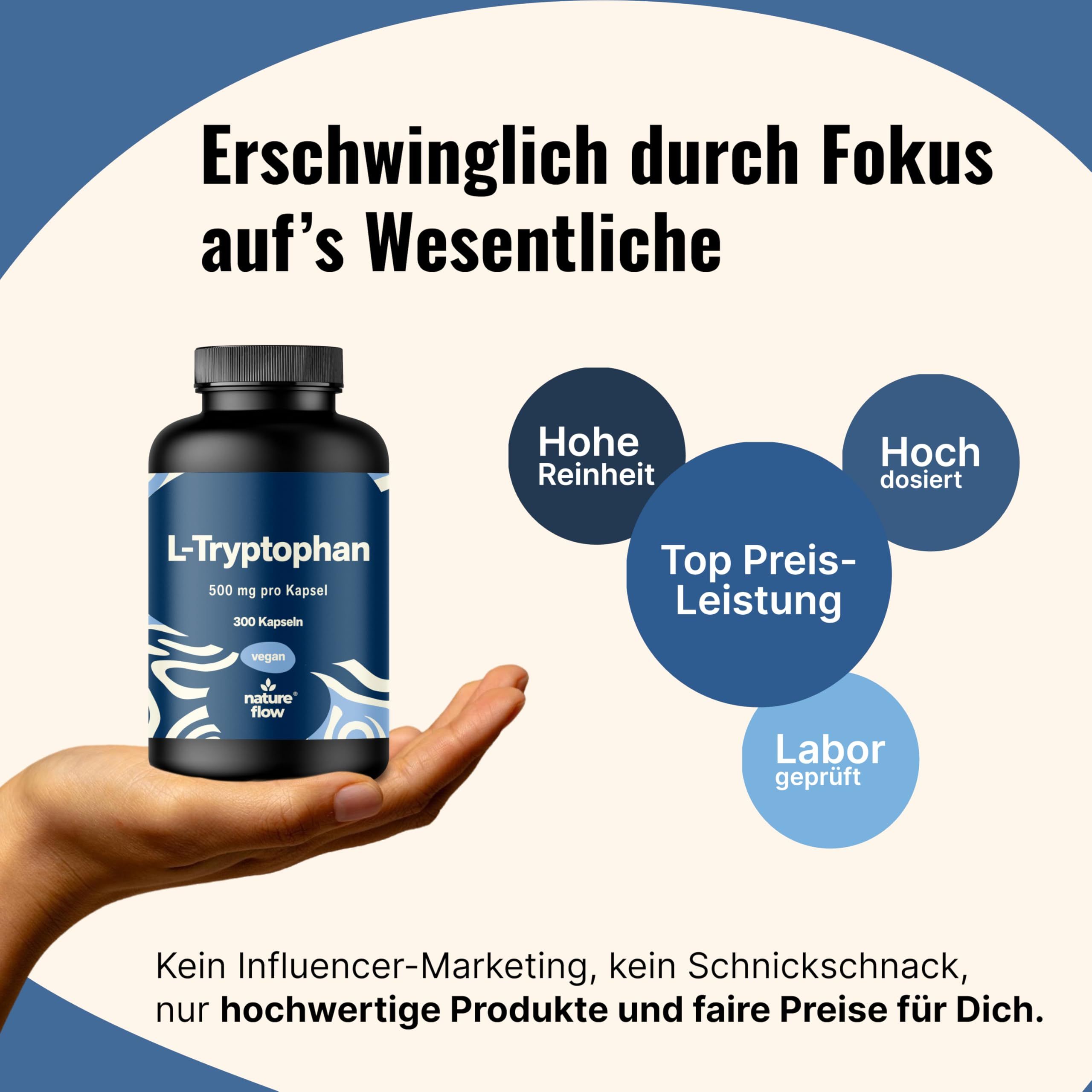 L-Tryptophan Hochdosiert - 300 Kapseln - Langzeitvorrat - Nature Flow