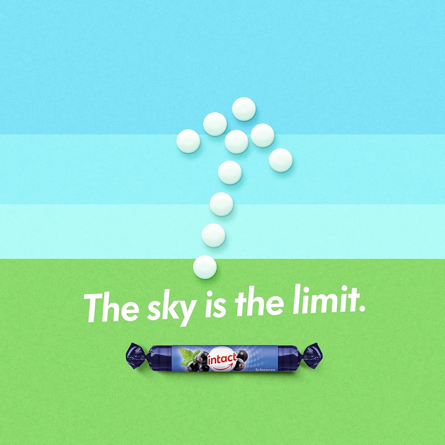 Eine Rolle und Tabletten in Pfeilform. Text: The sky is the limit.