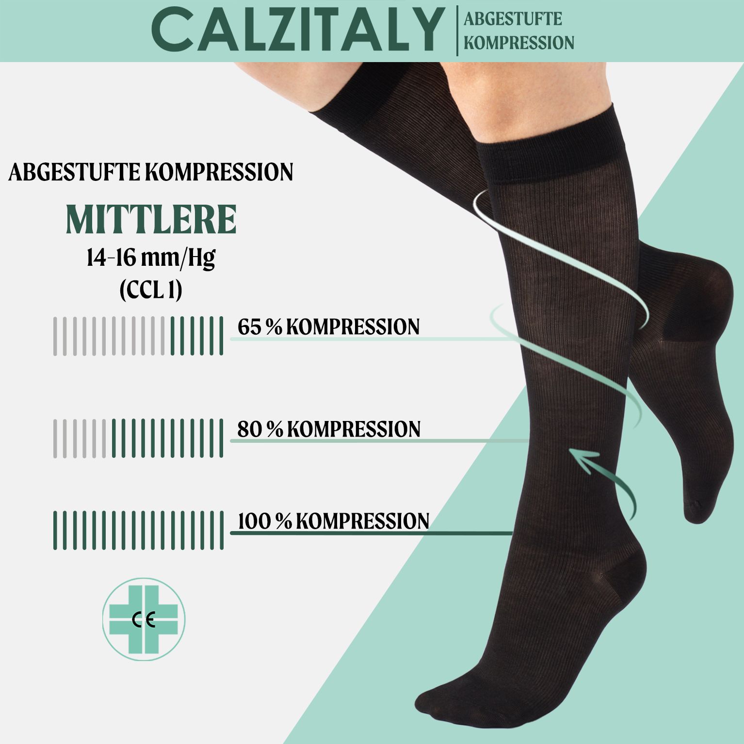 CALZITALY Kniestrumpfe aus Fil d’Écosse mit Abgestufter Kompression 14-16 mm/Hg