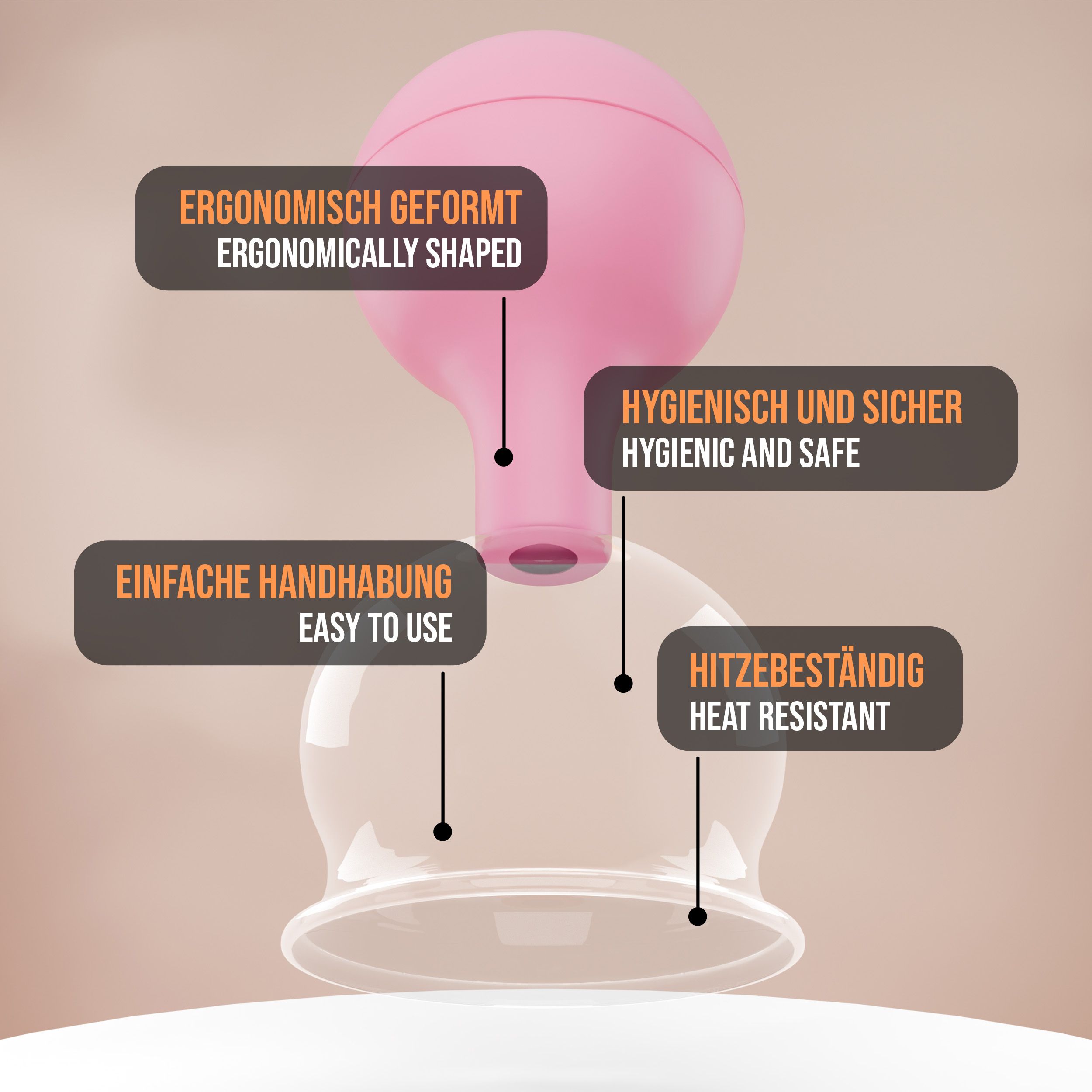 Pulox Schröpfgläser aus Echtglas mit Saugball - Set Duo Groß in Pink: 52mm, 62mm