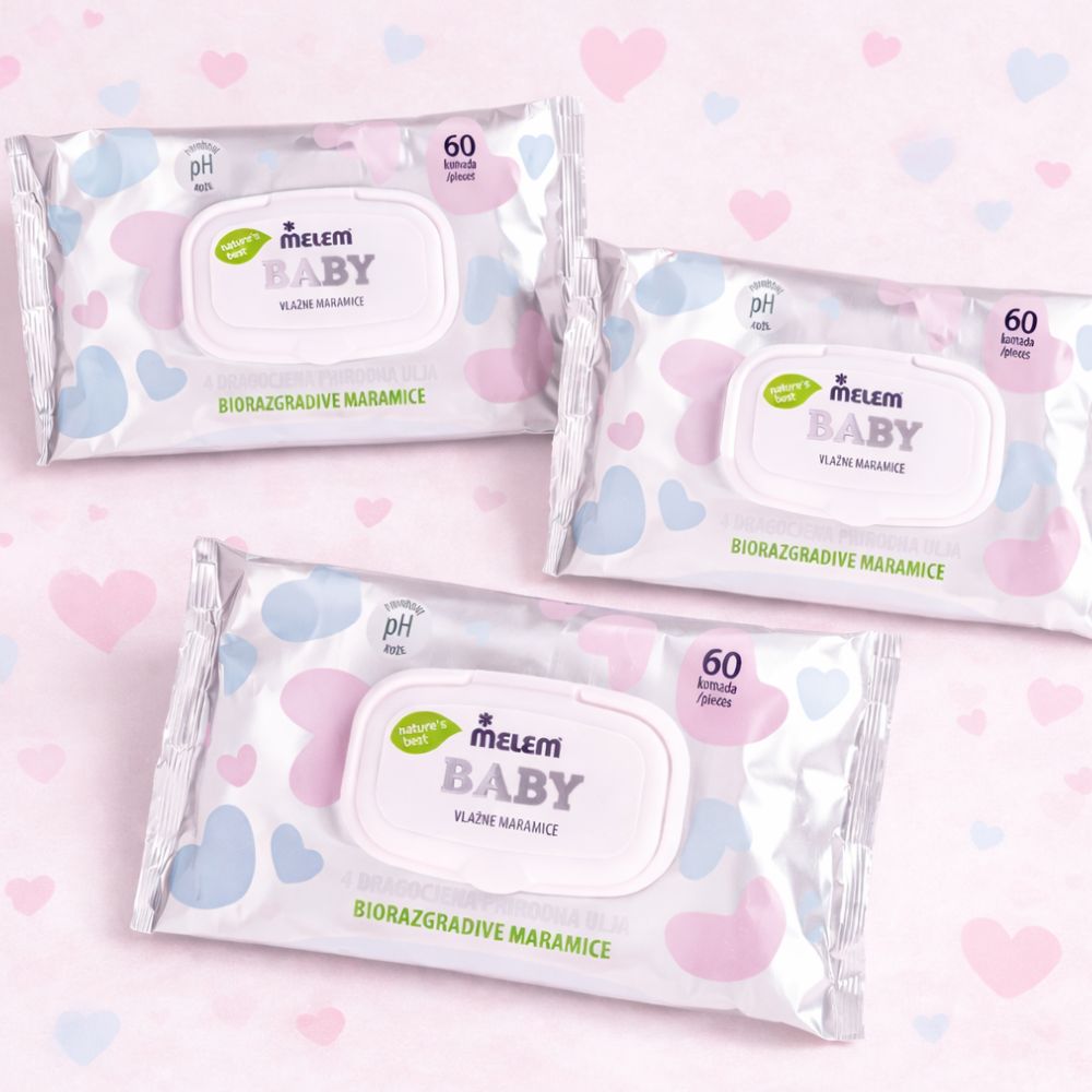 Melem Baby Feuchttücher 3er Set – Biologisch abbaubare Feuchttücher mit natürlichen Ölen
