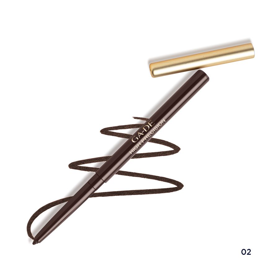 Brauner Eyeliner mit goldener Kappe und Strich. Aufschrift: GA-DE High Precision.