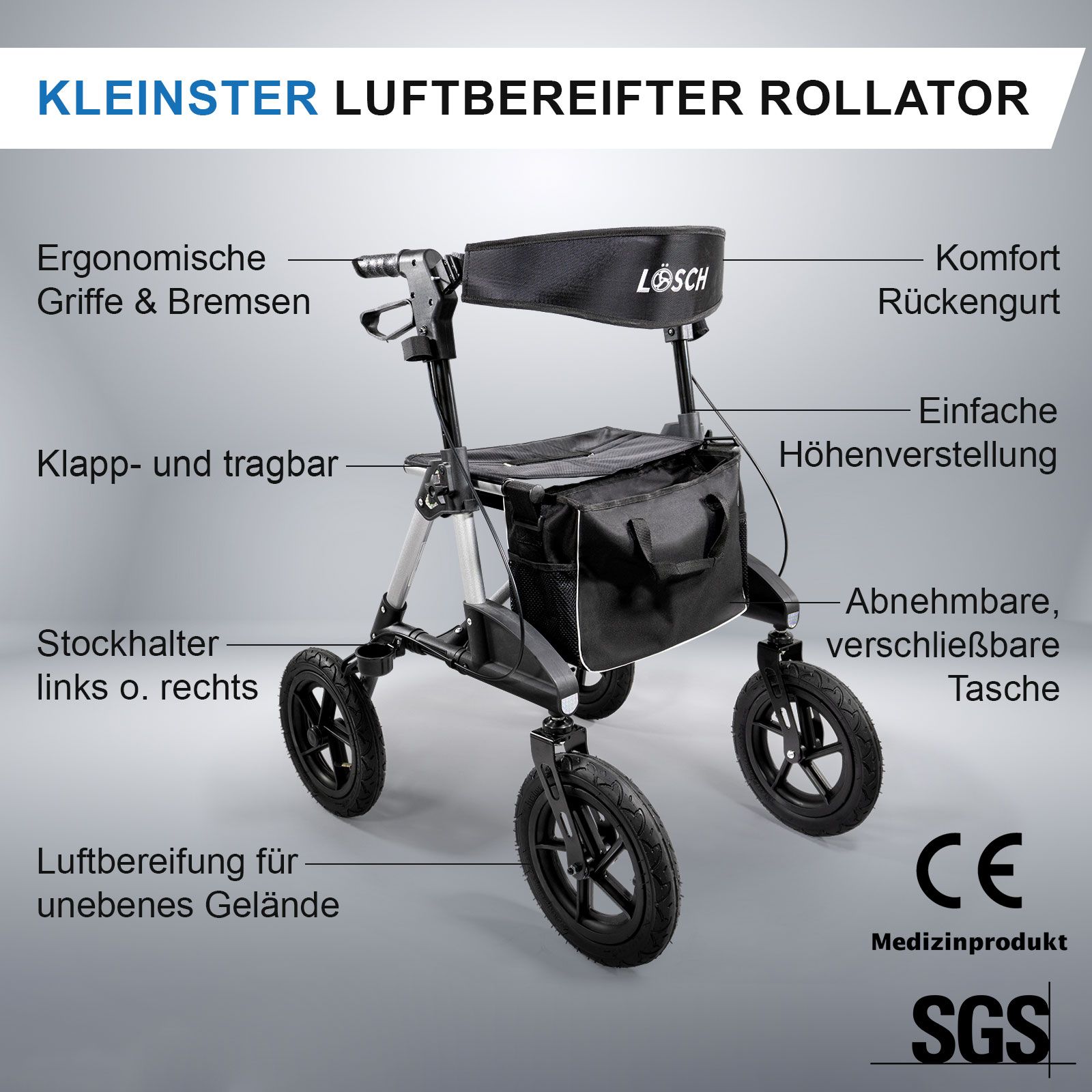 Premium Outdoor Rollator TABAS Silber S/M