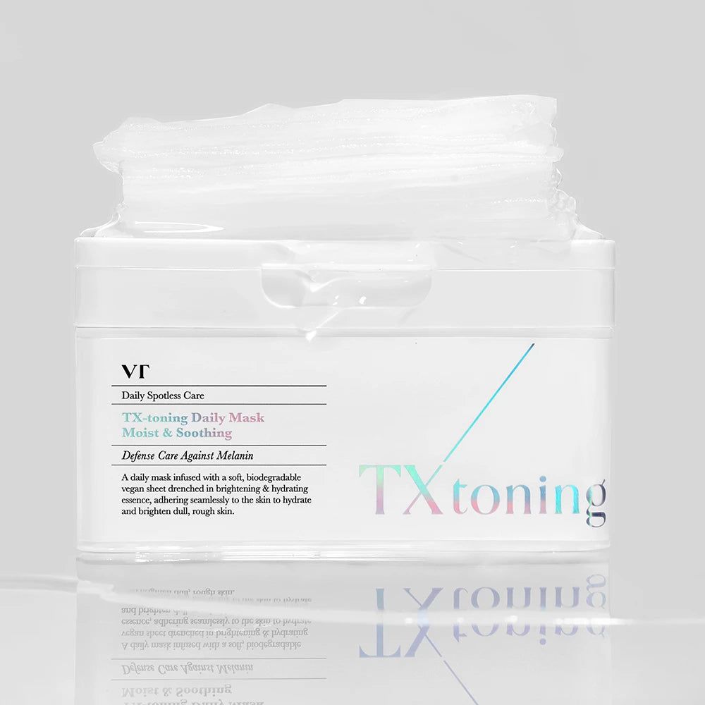 VT COSMETICS TX-Toning Tagesmaske: Offene Packung mit sichtbaren Maskenblättern.