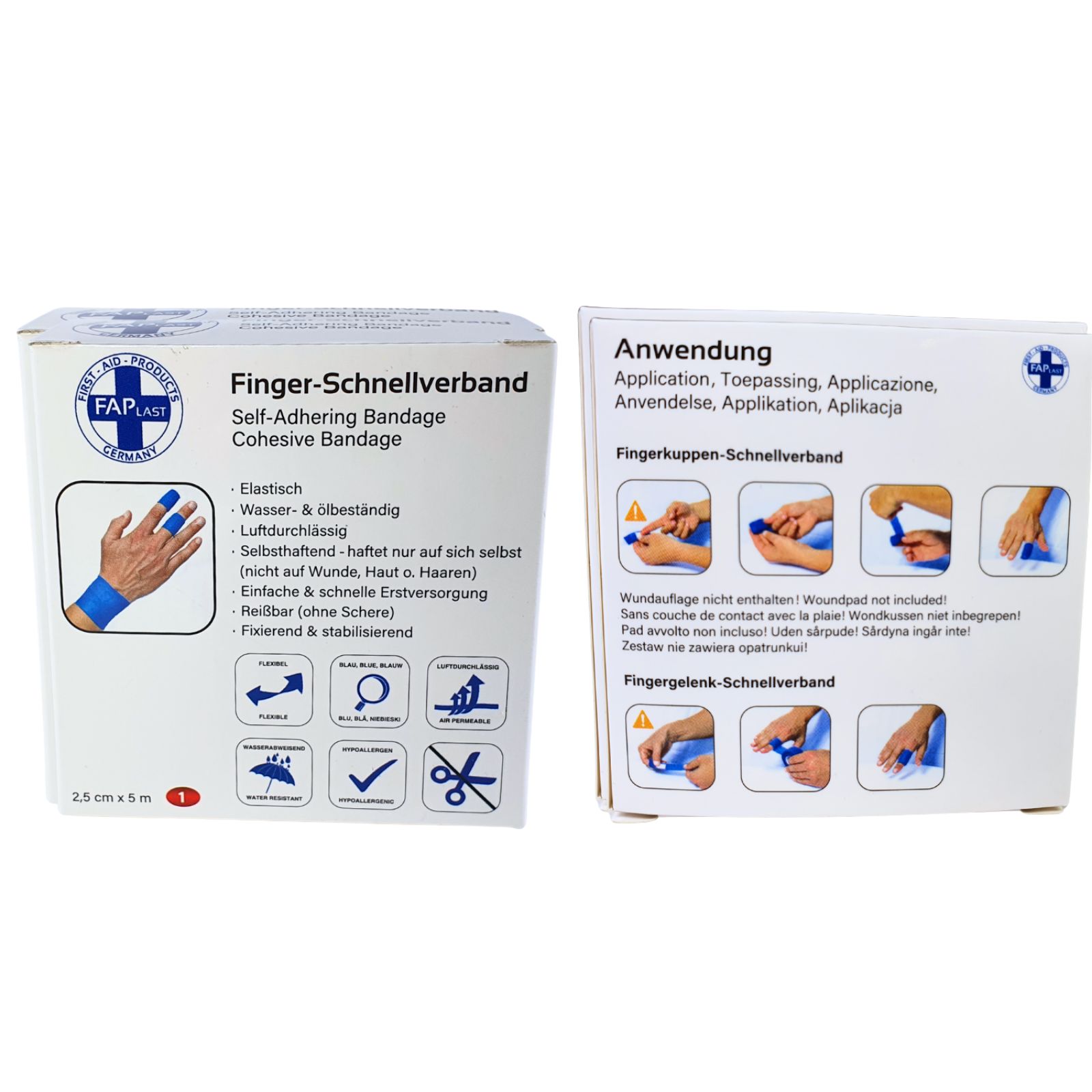 FAP First Aid Products - Finger-Schnellverband blau - elastisch , selbsthaftend - 2,5cm x 5 m