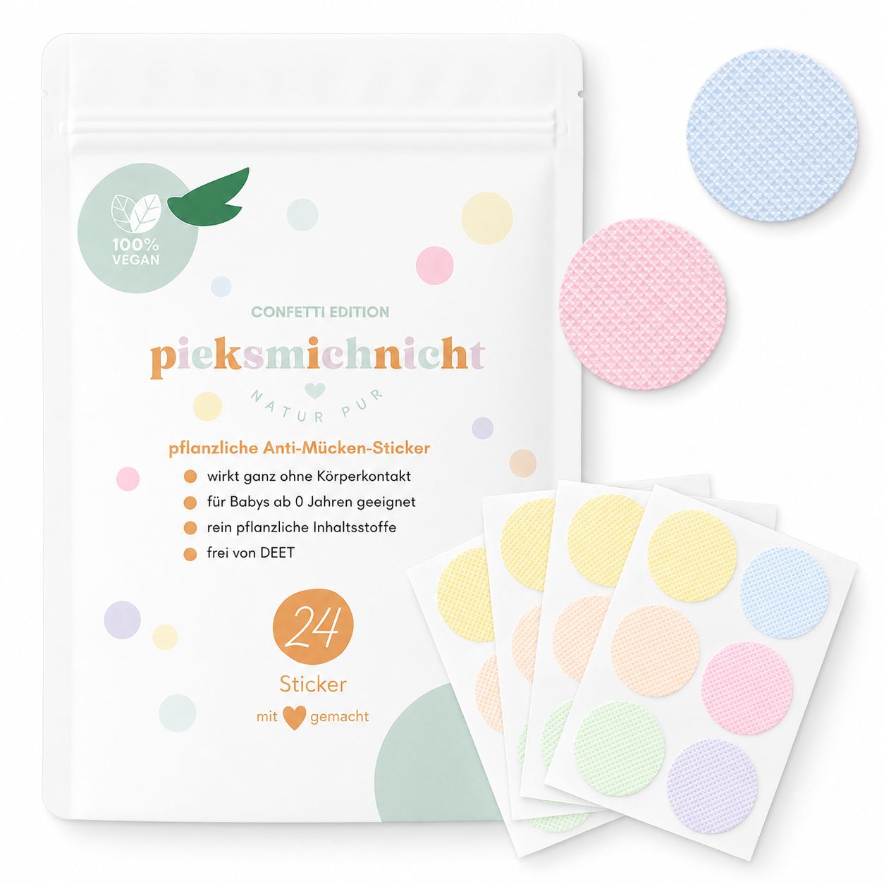 pieksmichnicht Pflanzliche Anti-Mücken-Sticker Confetti Edition 24 St Pflaster