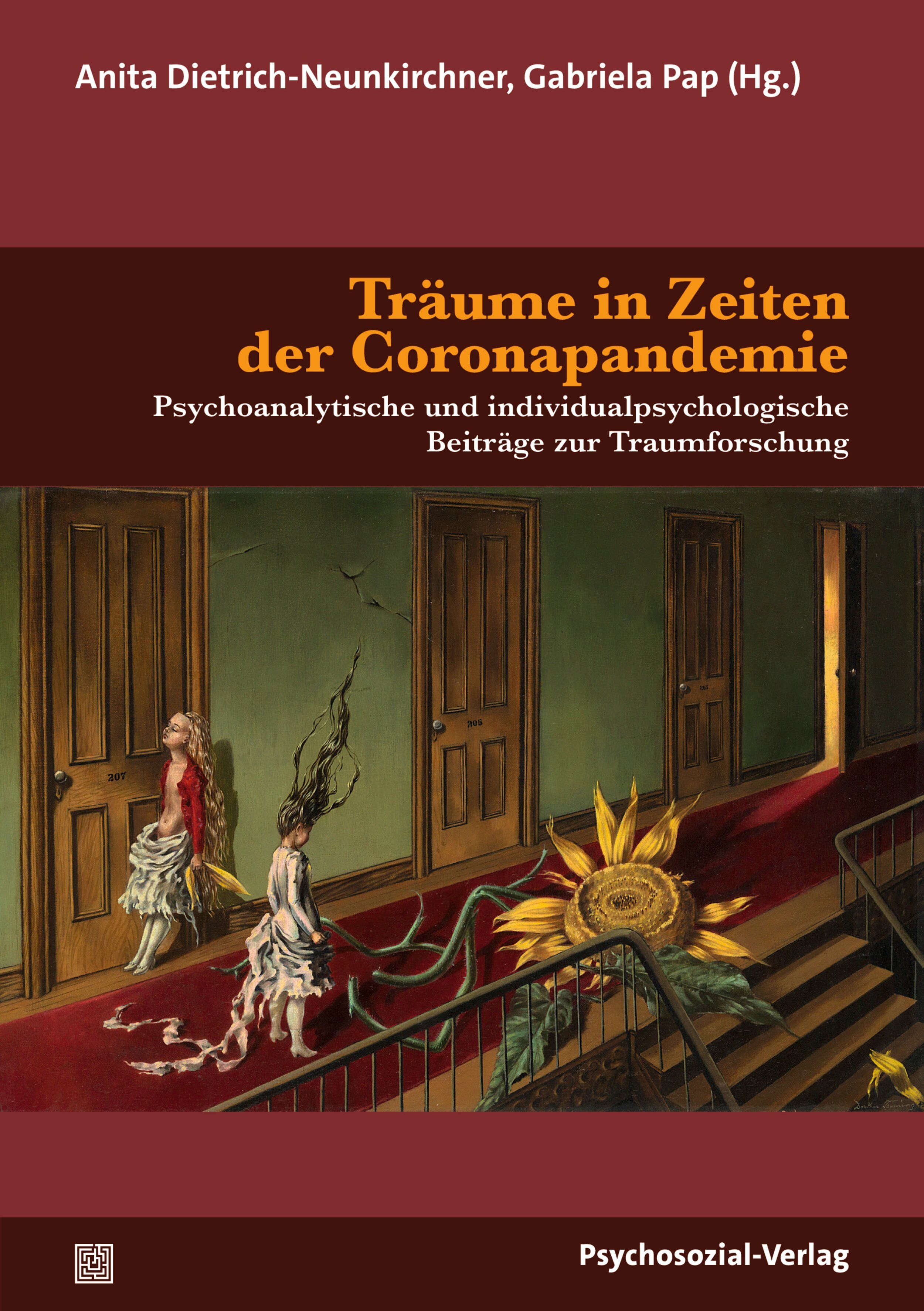 Buchcover: Titel "Träume in Zeiten der Coronapandemie". Autoren: Anita Dietrich-Neunkirchner, Gabriela Pap. Verlag: Psychosozial-Verlag. Illustration.