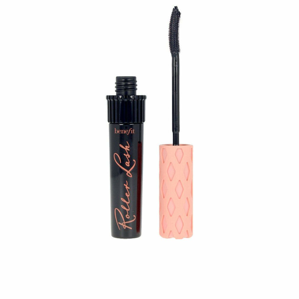 Benefit Roller Lash Mascara: Schwarzer Flakon mit rosa Applikator und Bürste.