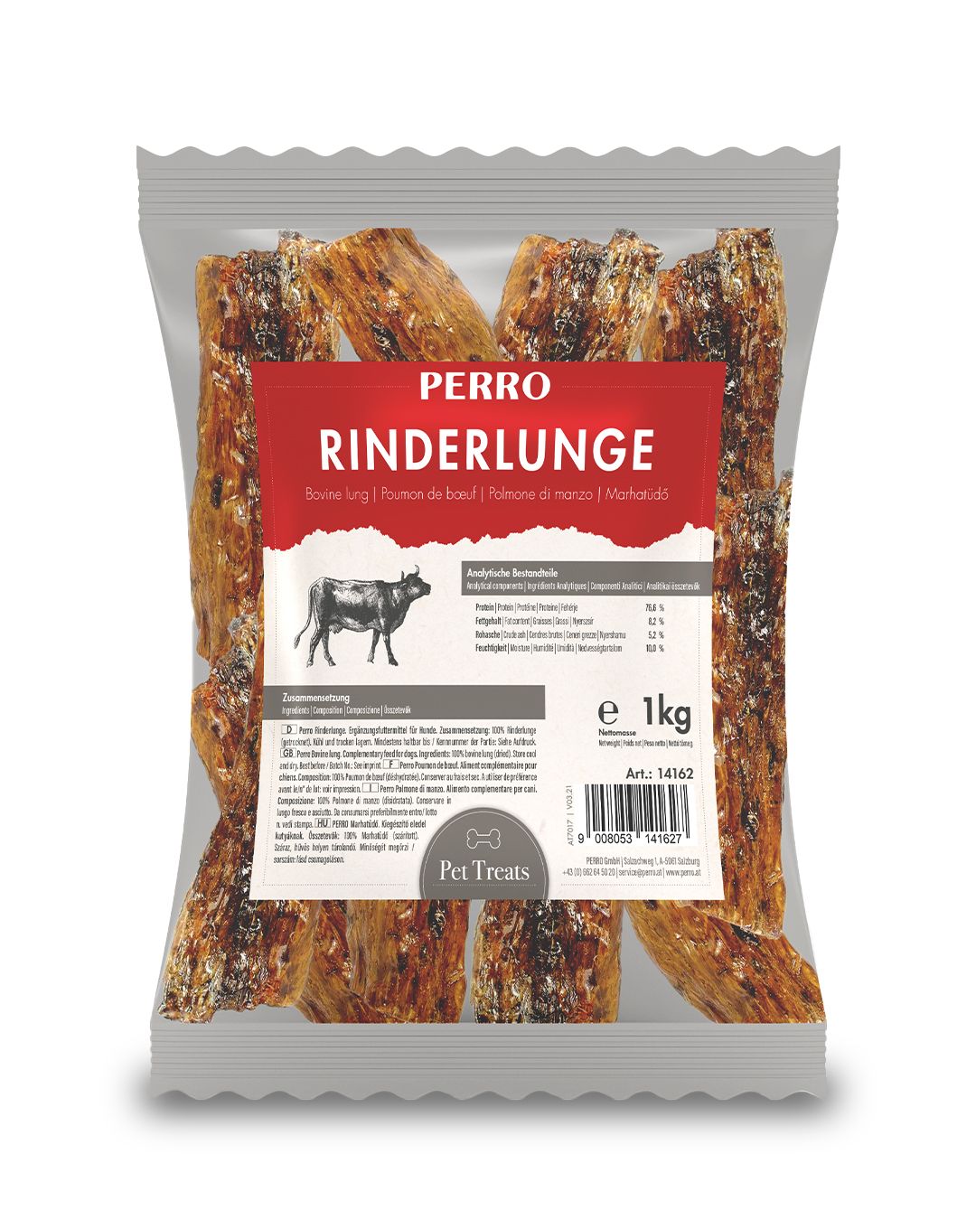 PERRO Rinderlunge - fettarmer Kauartikel für Hunde