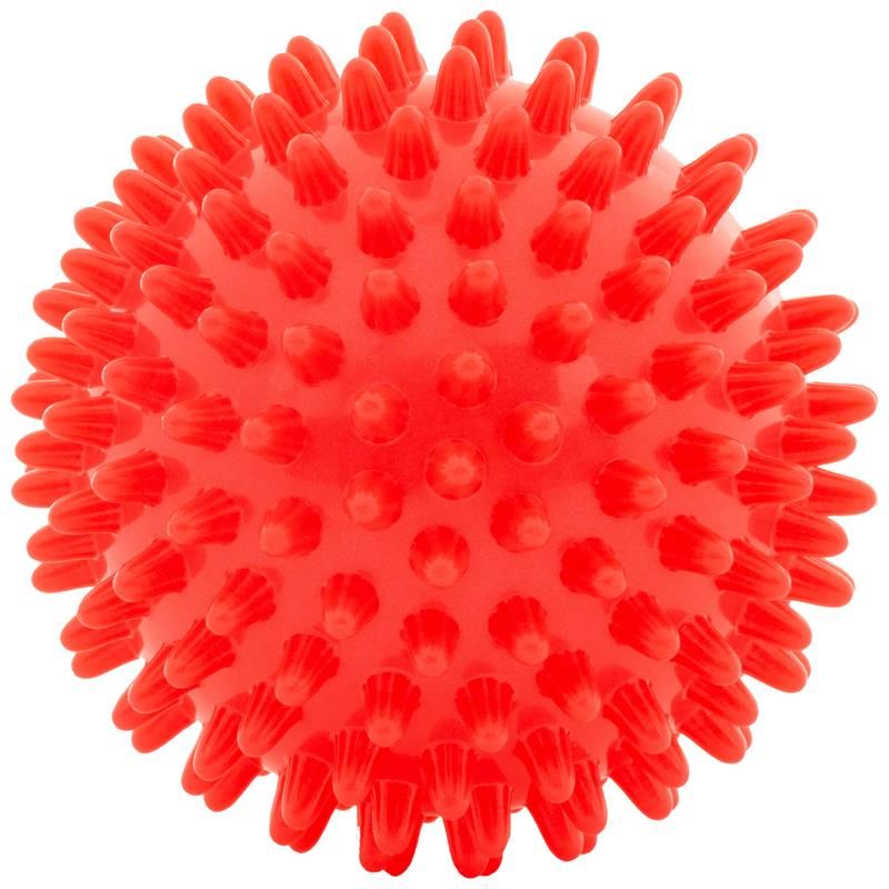 Roter Massageball mit Noppen. Kugelform.