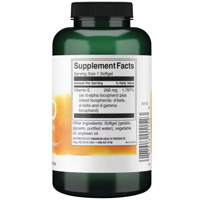 Rückseite der grünen Flasche. Enthält Nährwertangaben und Zutatenliste. Softgel-Kapseln.
