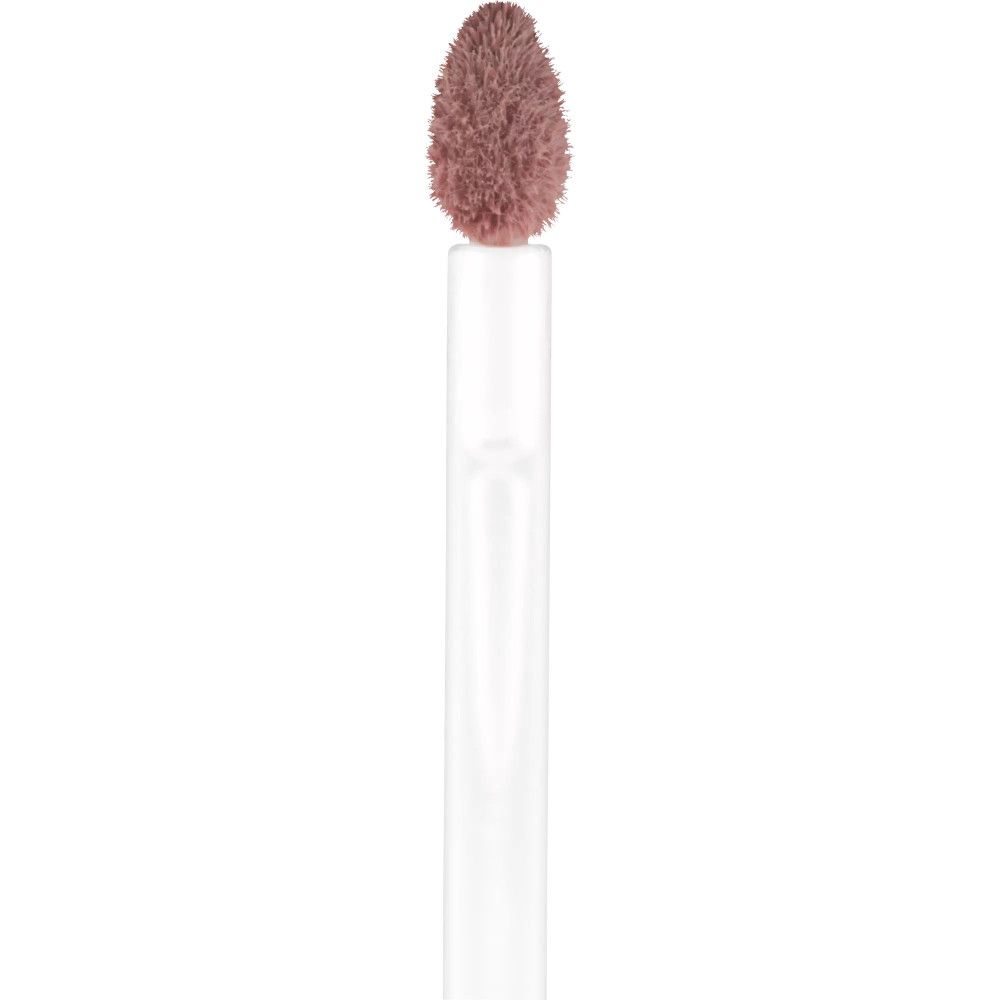 Nahaufnahme des Applikators eines Lipglosses. Der Applikator hat eine rosafarbene, kissenförmige Spitze und einen weißen Stiel.