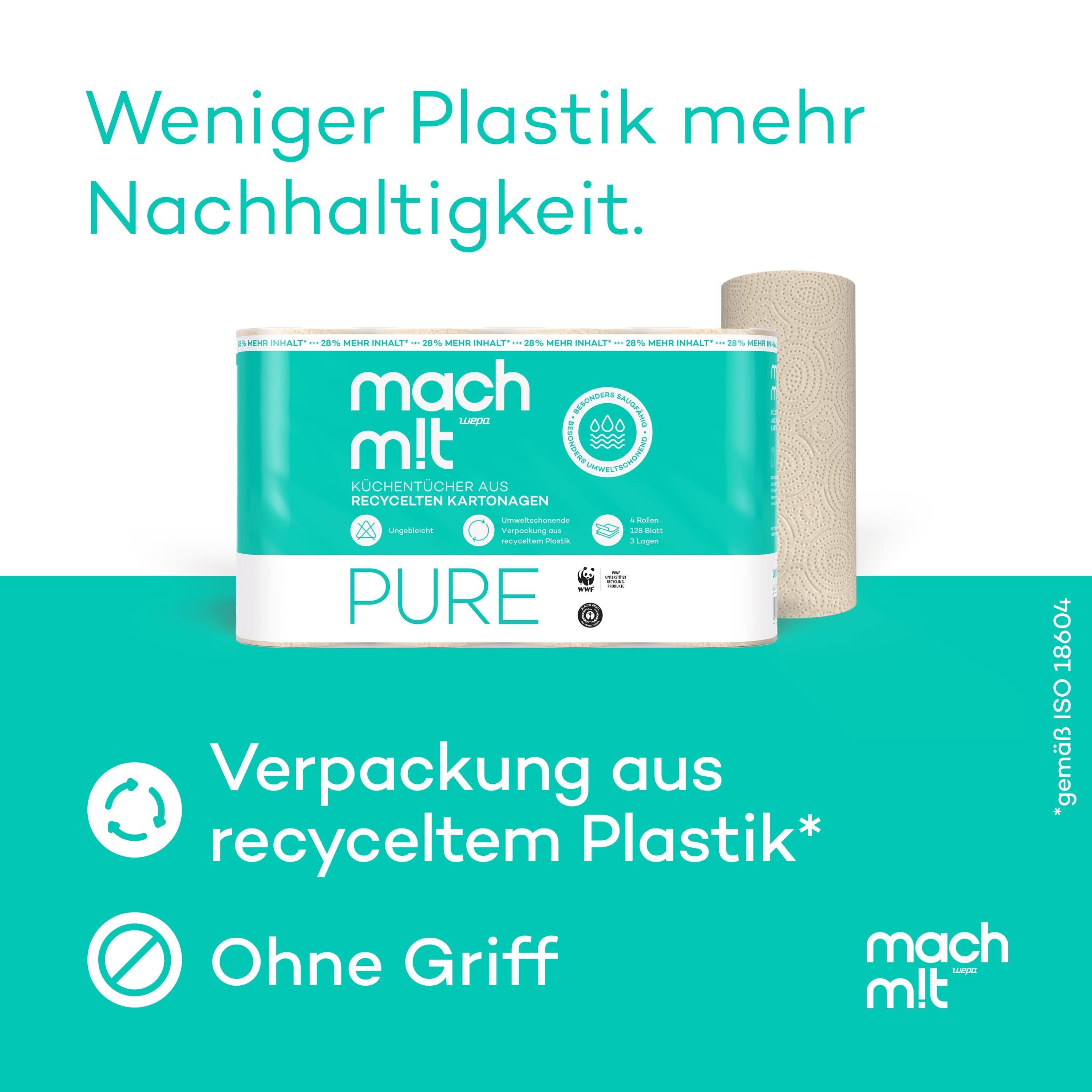 4 x Küchenrolle 3-lagig aus recyceltem Karton mach m!t PURE