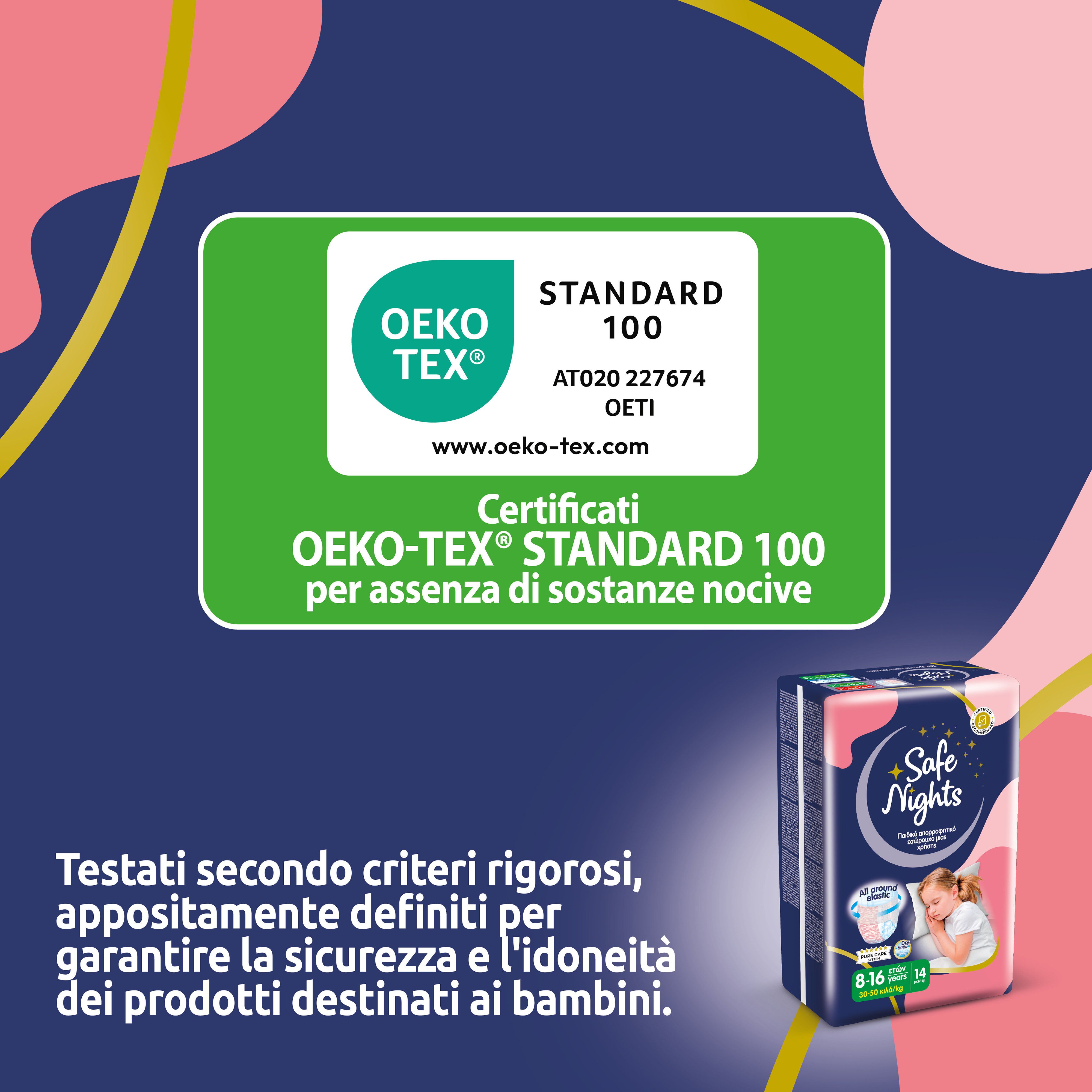 Produktverpackung mit Logo und Produktbezeichnung. Text: OEKO-TEX STANDARD 100. Zertifizierung.