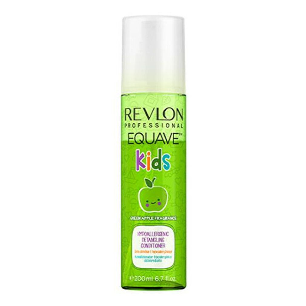 Grüne Flasche mit weißem Deckel. Text: Revlon Professional Equave Kids. Detangling Conditioner.