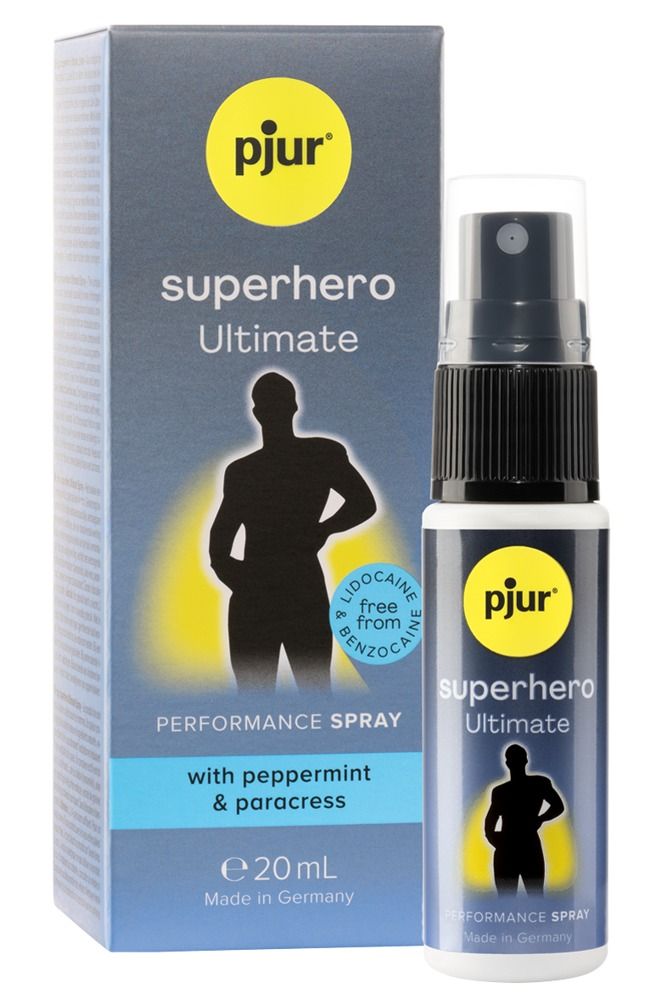 pjur SUPERHERO Ultimate Performance Spray 20ml Flasche und Karton