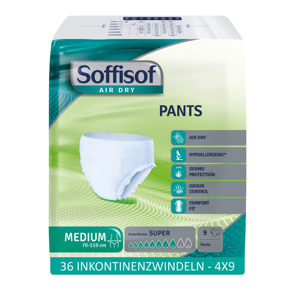 Soffisof Air Dry Pants: Medium, 36 Windelhosen, 4x9 Packung, 70-110 cm.