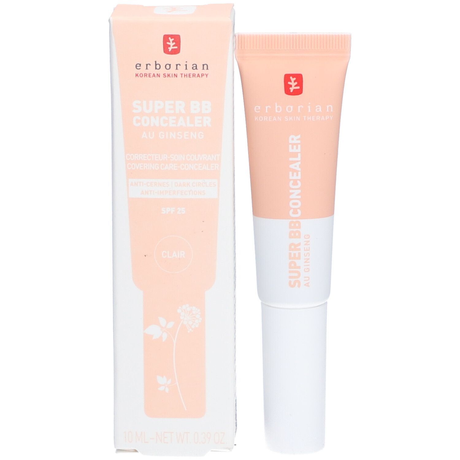 Erborian SUPER BB Concealer und Verpackung. Tube und Karton mit Produktnamen und Logo.