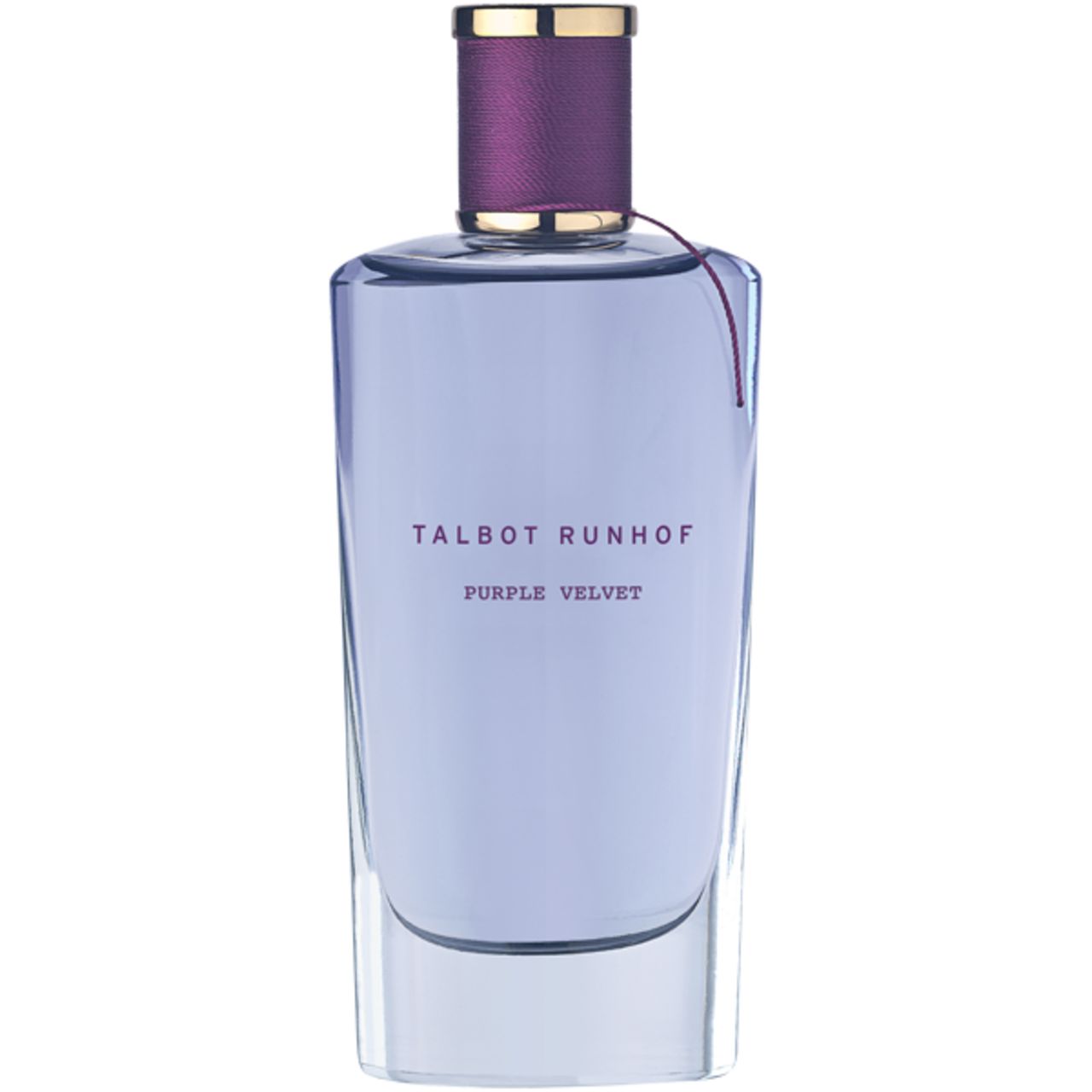 Flakon Talbot Runhof Purple Velvet, lila Glas, goldener Verschluss. Aufschrift: Talbot Runhof, Purple Velvet.