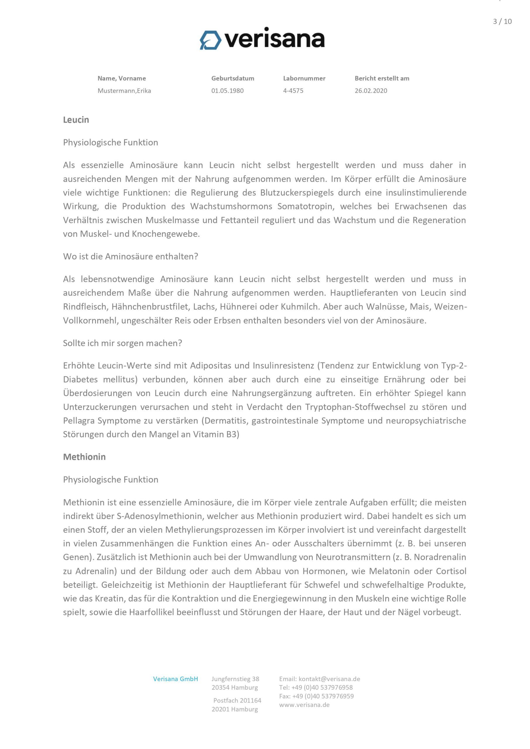 Verisana Aminosäuren Test