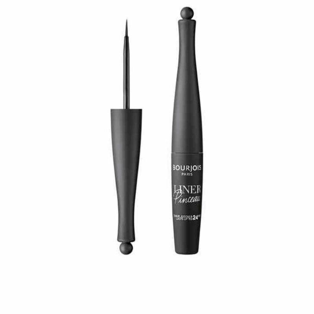 Schwarzer Eyeliner mit Pinselapplikator. Marke Bourjois. Aufschrift: Liner Pinceau Waterproof 24h.
