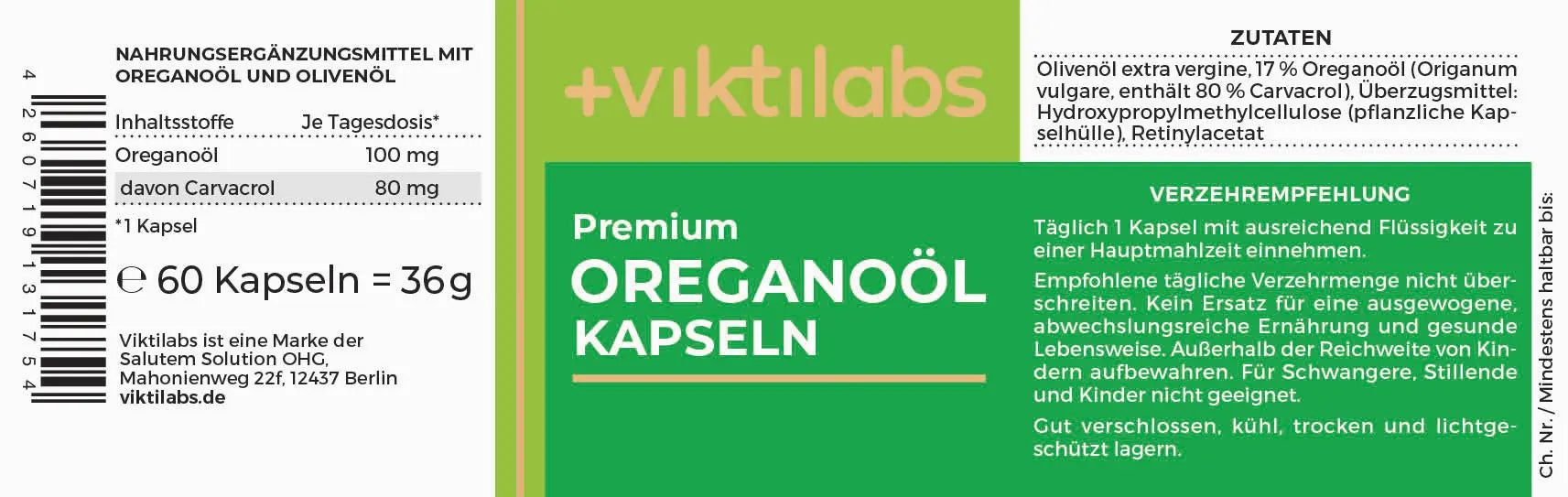 Verpackung von Oreganoöl-Kapseln, 60 Kapseln, 36g.