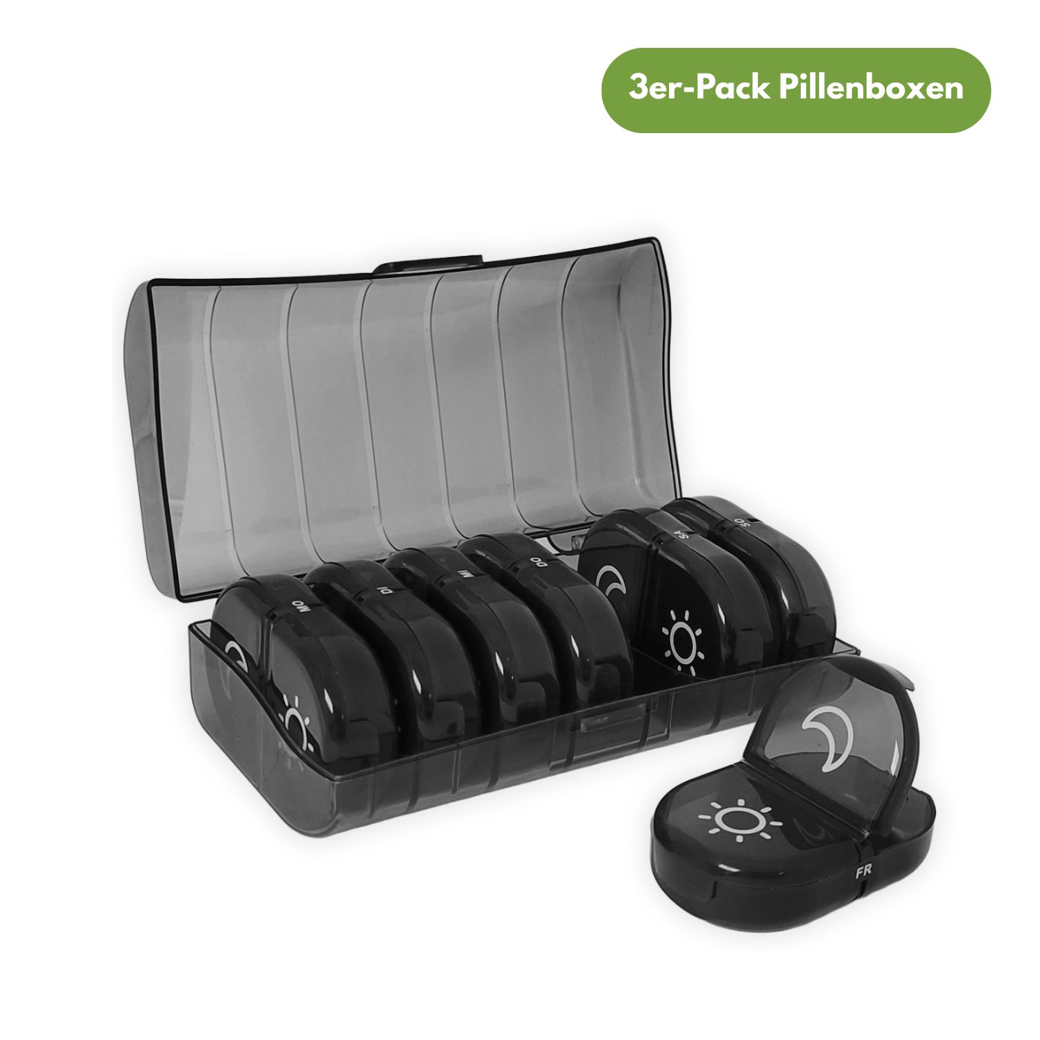 Frohbach 7-Tage-Tablettenbox 2-Fächer, Schwarz 3 St