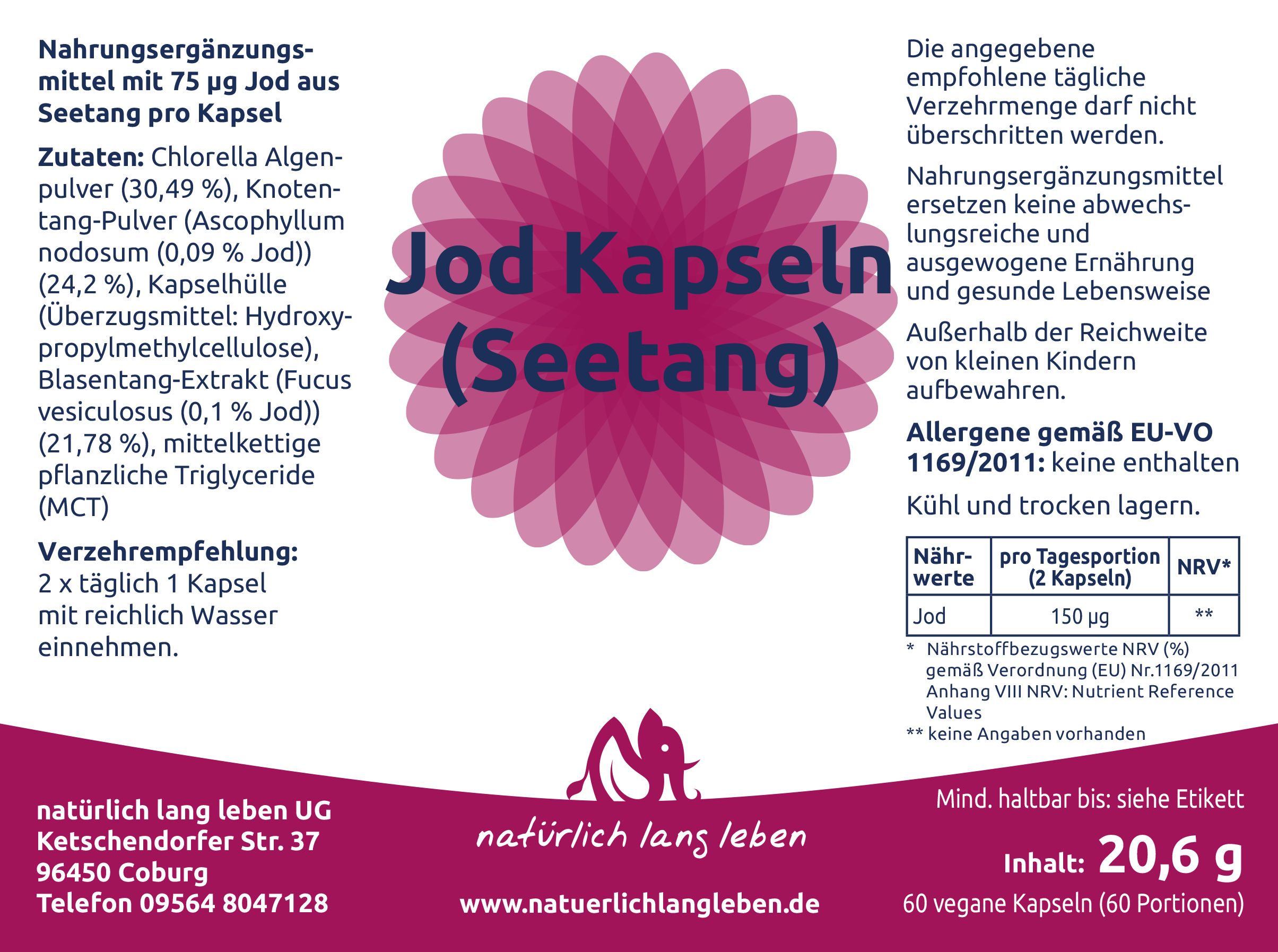natürlich lang leben Jod Kapseln 75 µg aus Seetang