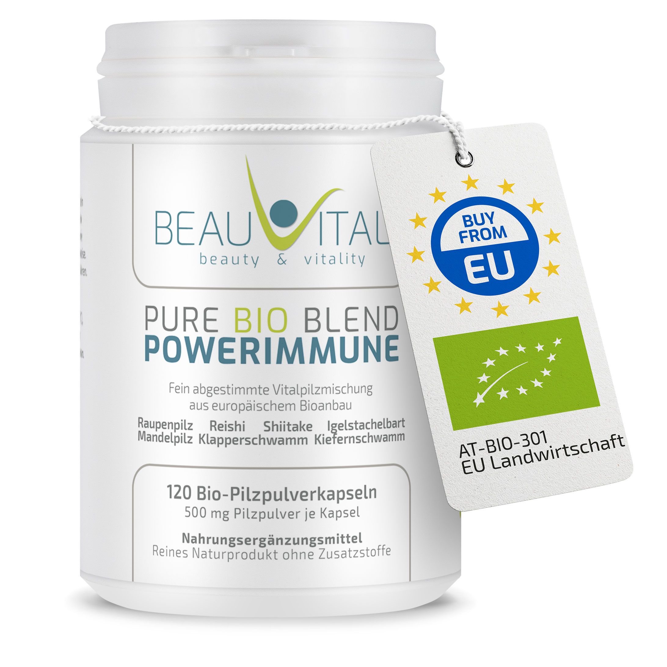 BEAUVITAL® Powerimmune Bio Vitalpilzmischung Kapseln, Cordyceps Reishi Shiitake Hericium Agaricus