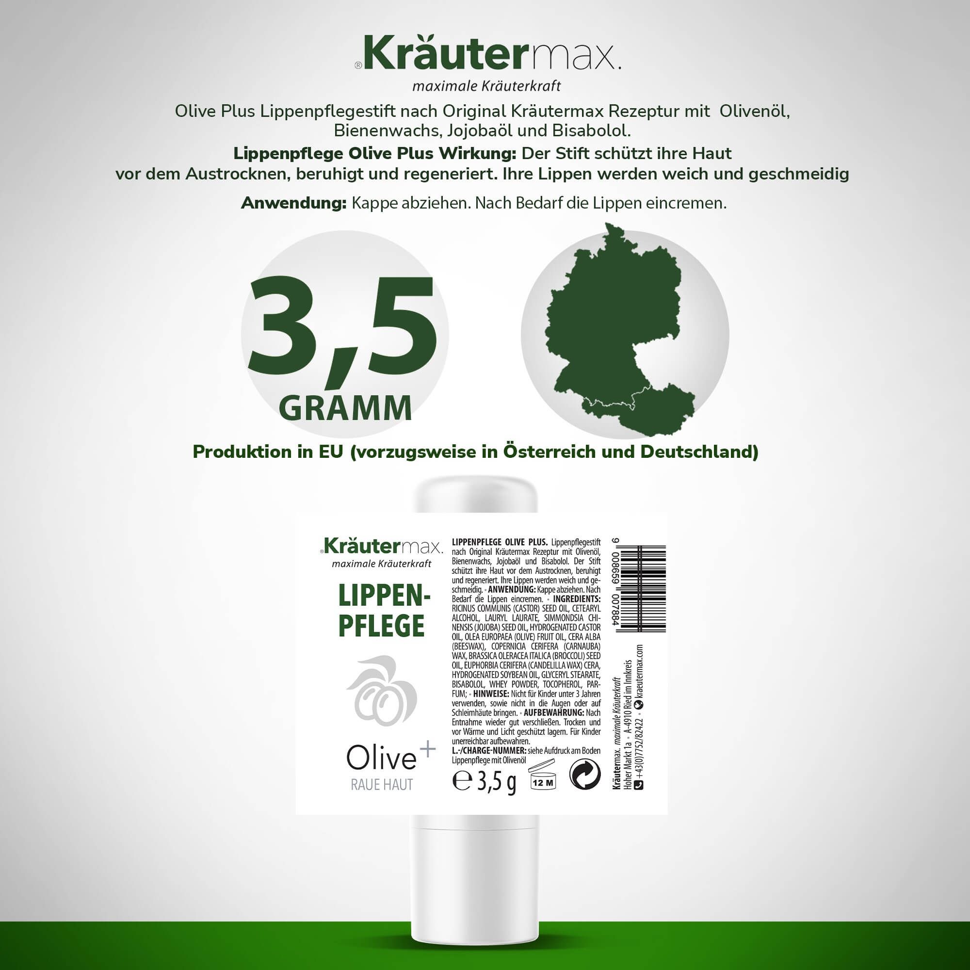 Kräutermax Lippenpflege Olive plus Bienenwachs 3,5 g Lippenstift