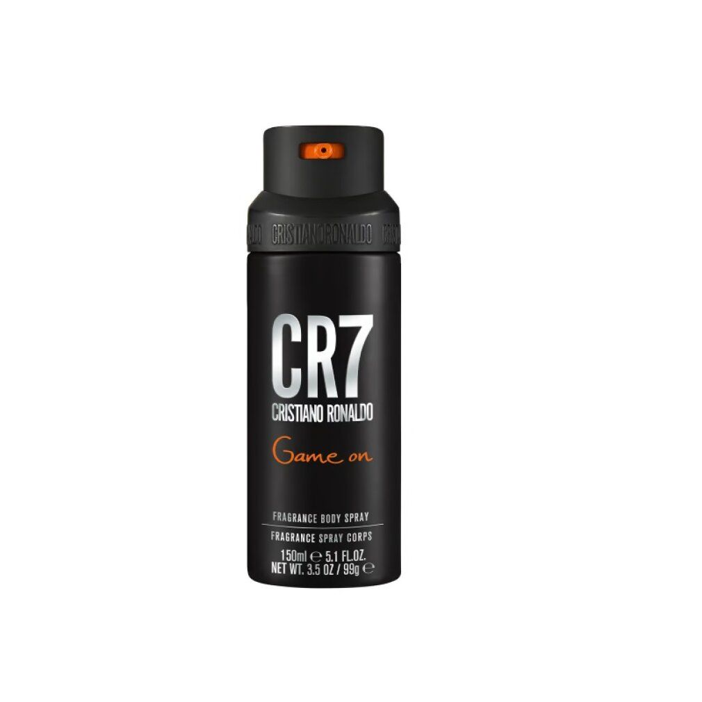 Schwarze Sprühdose mit CR7 Cristiano Ronaldo Game On Aufschrift.
