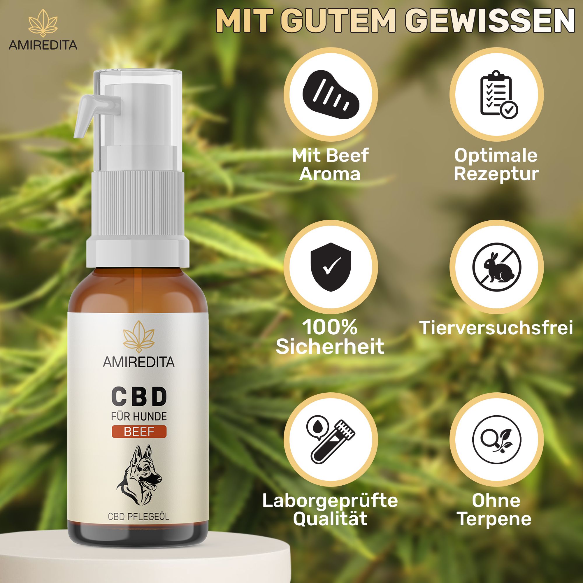Amiredita CBD Öl Hunde 1500mg - Rindaroma
