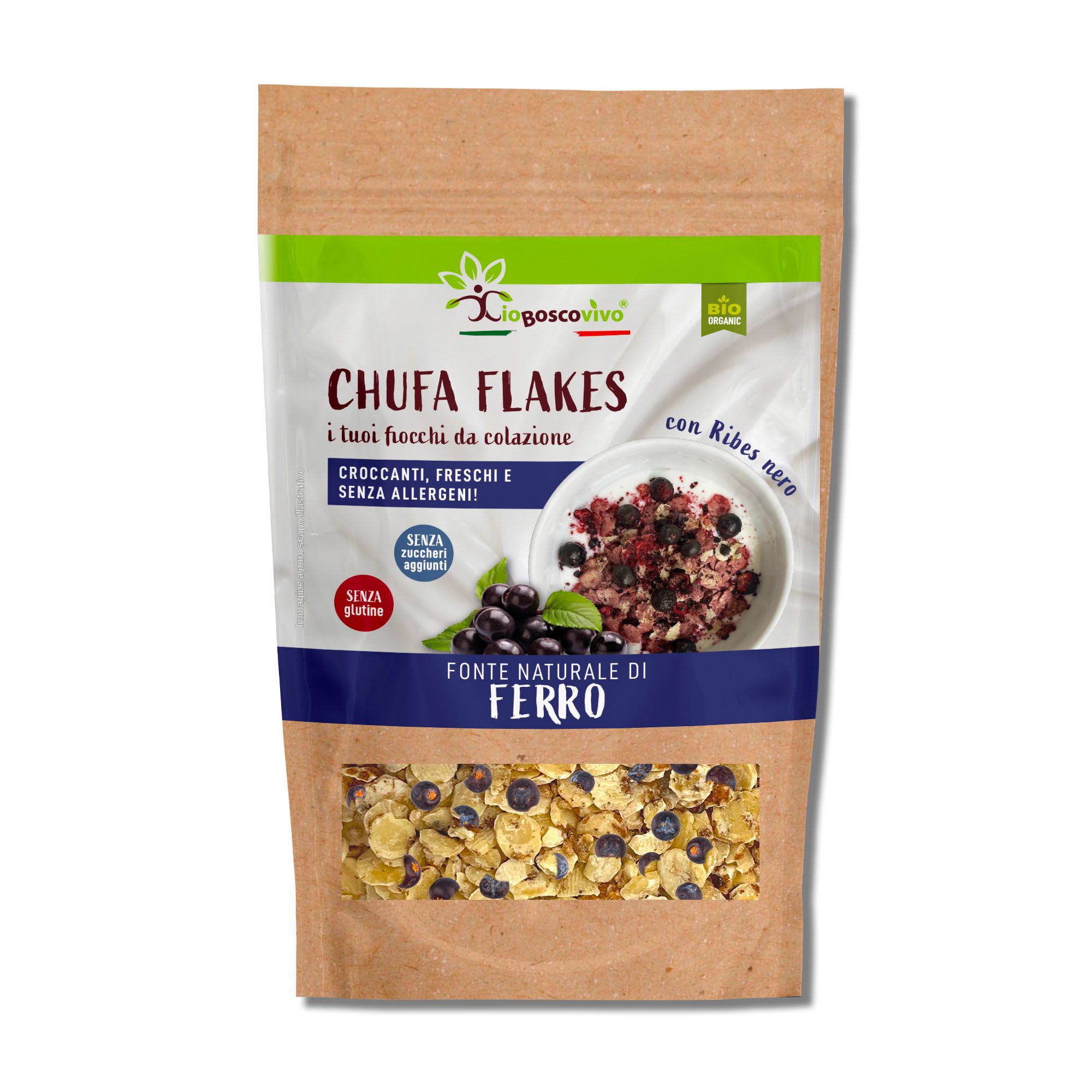 IoBoscoVivo Bio-Erdmandel-Flocken Schwarze Johannisbeere - Glutenfrei, ohne Zuckerzusatz