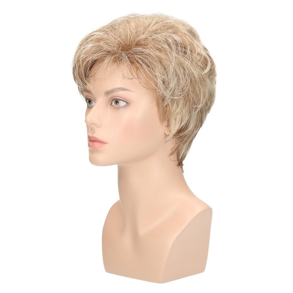 Perücke Sofie von Lofty, blond, auf Schaufensterkopf. Seitenansicht.
