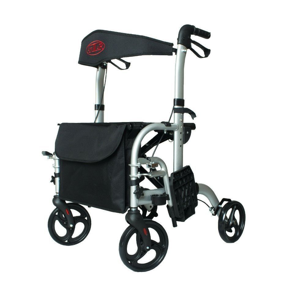 Antar Aluminium Hybrid Rollator Rollstuhl 2 in 1 Transportstuhl Reiserollator St