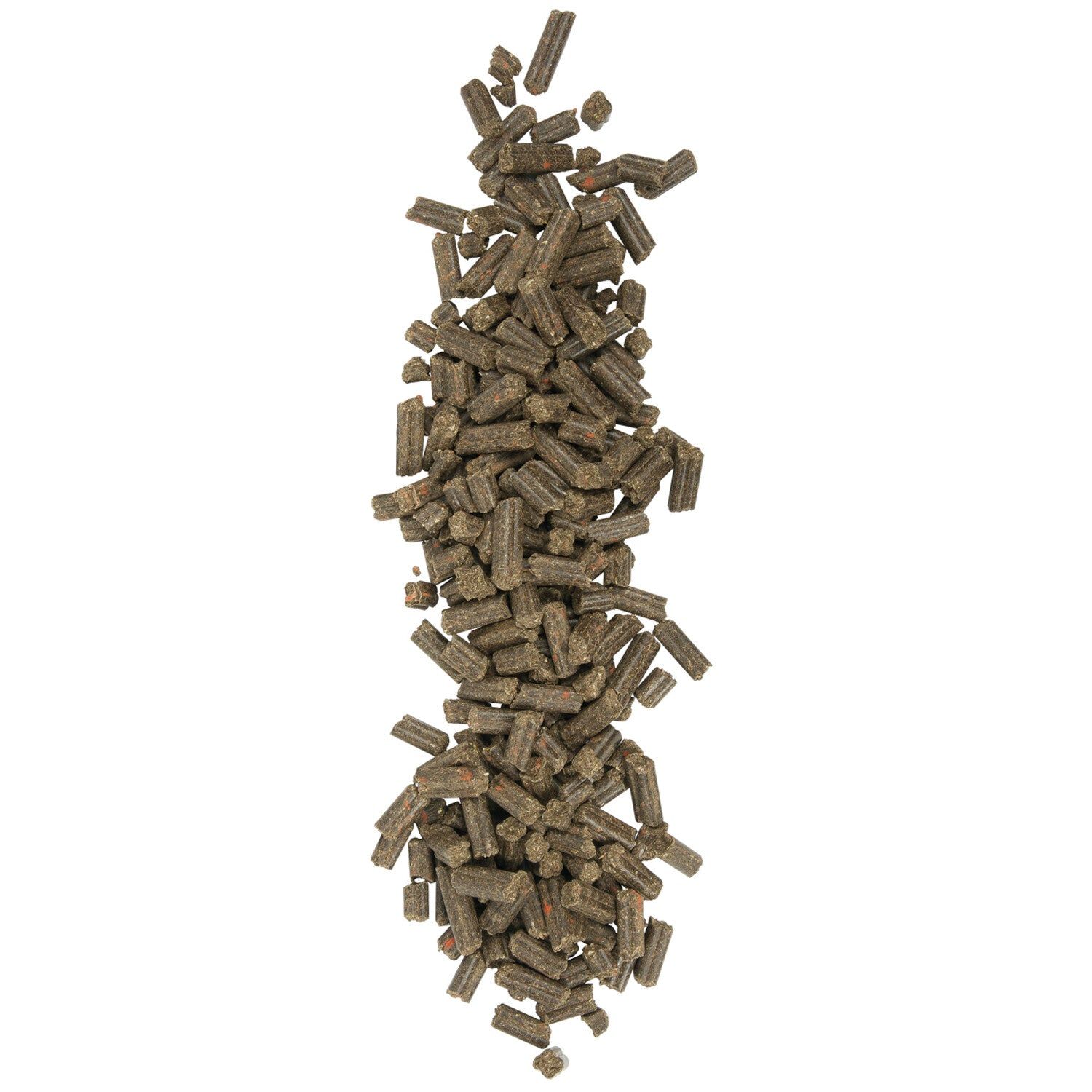 Haufen von braunen, zylindrischen Pellets. Einzelne Pellets sind sichtbar.