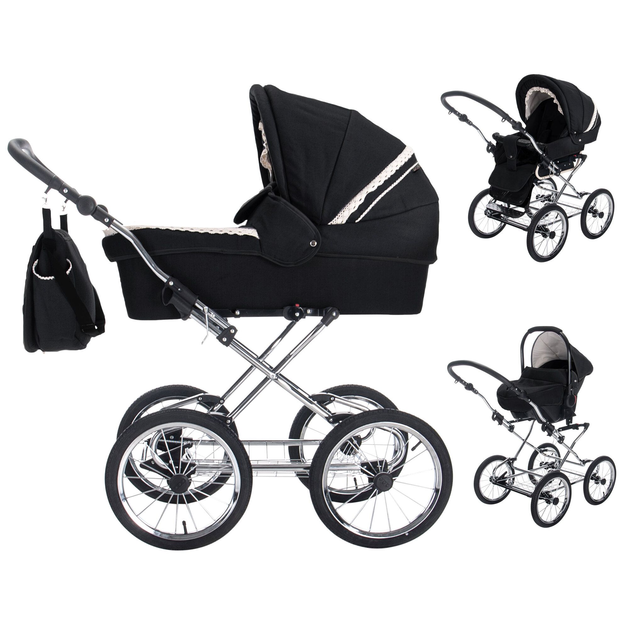 Friedrich Hugo Natureline Uni 3 in 1 Kinderwagen Komplettset, Hugo Night Silver