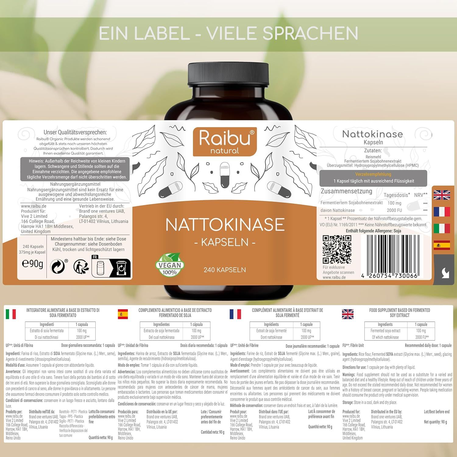 Nattokinase Kapseln Hochdosiert 100 mg - RAIBU