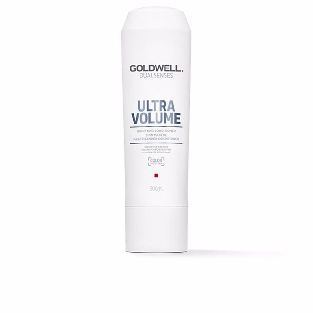 Goldwell Dual Senses Ultra Volume Conditioner. Weiße Flasche mit blauer Schrift. Enthält 200 ml.