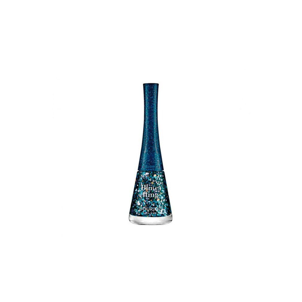 Nagellackflasche, blau mit Glitzer.
