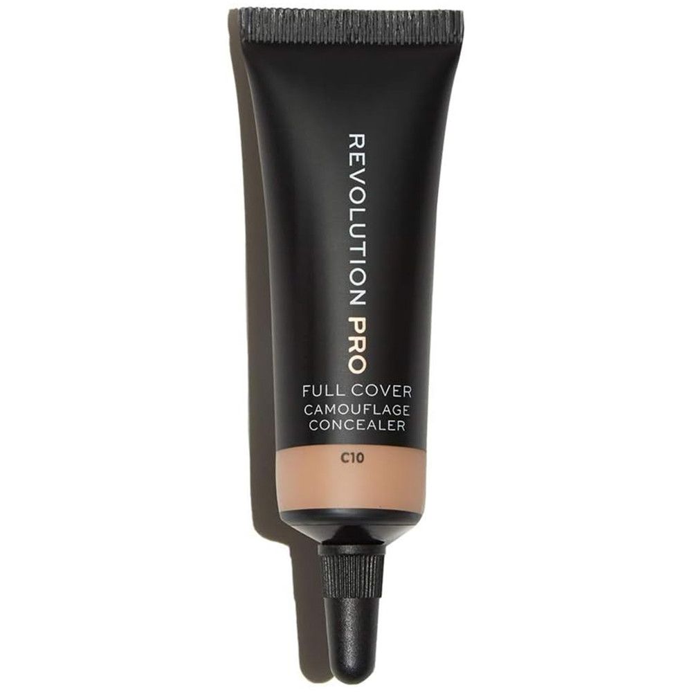 Revolution Pro Full Cover Camouflage Concealer in Farbton C10 in einer schwarzen Tube mit Applikator.